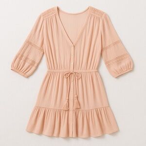 Lauren Ralph Lauren NWT Pale Pink Lace Mini Dress Crochet Cinch Waist Tassel 14